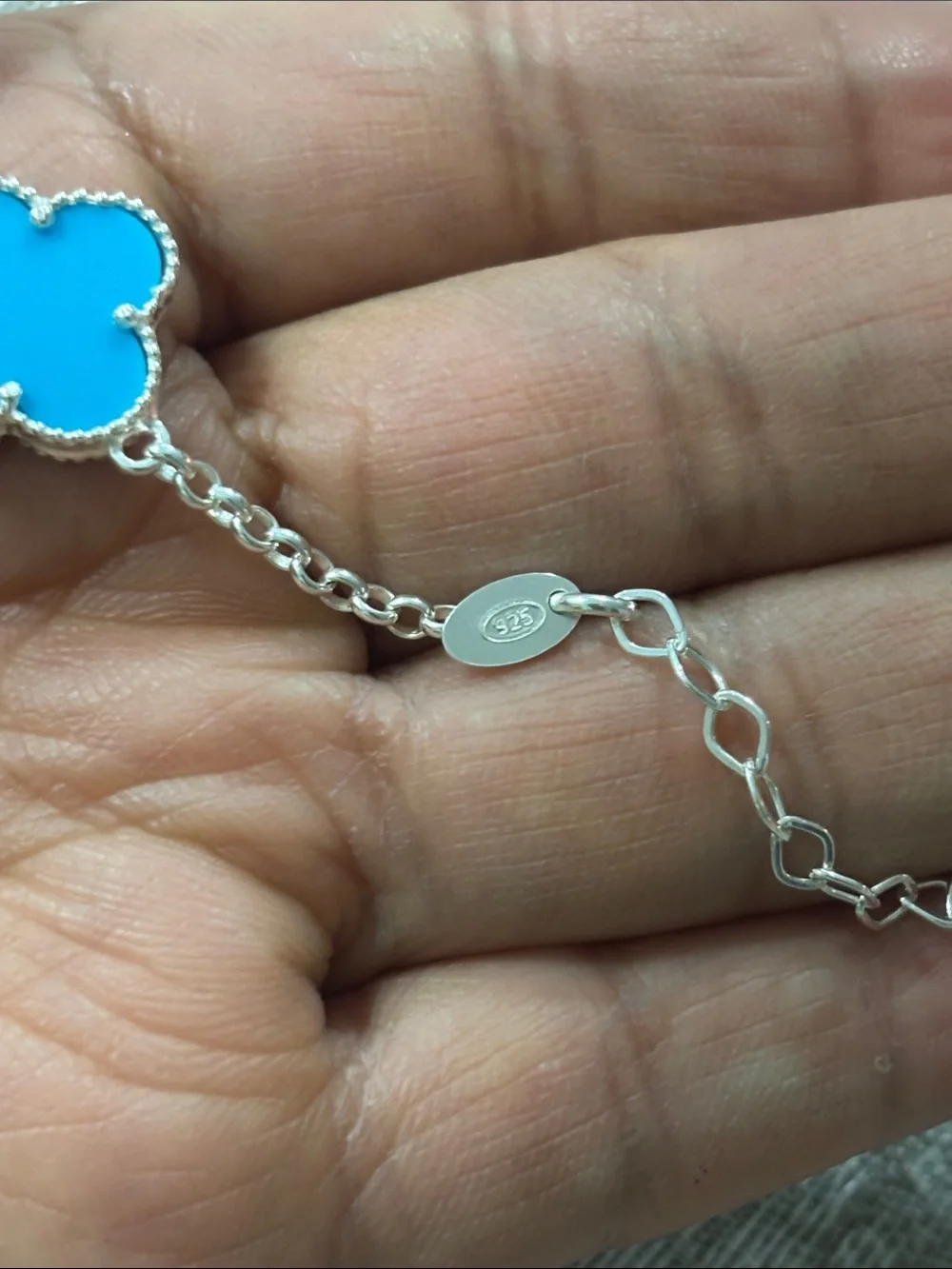 Silver 925 Turquoise Four-Leaf Clover Chain Bracelet - Unbranded